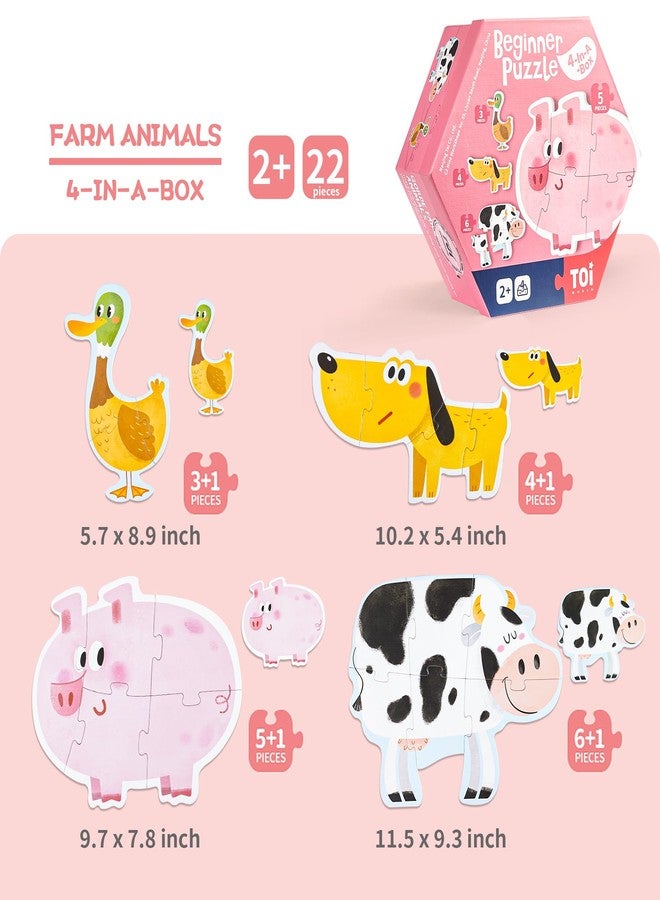 TOI Large Piece Toddler Puzzles for 2-4 Years Old, 4 Packs Beginner Puzzles for Toddlers, Kids Big Shape Preschool Learning Puzzle for Boys Girls Gift, Farm Animals - Image 2